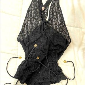 Luli Fama black lace cover up size small